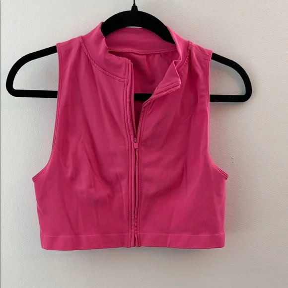 Fabletics Khloe Kardashian Pink Zip-Up Crop Top - Picture 1 of 2